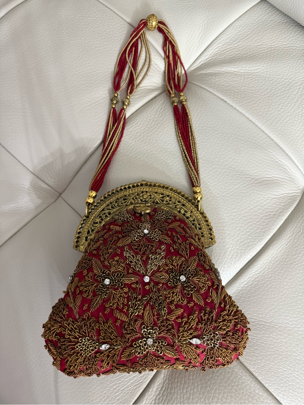 Embroidered Red and Gold Evening Potli Bag
